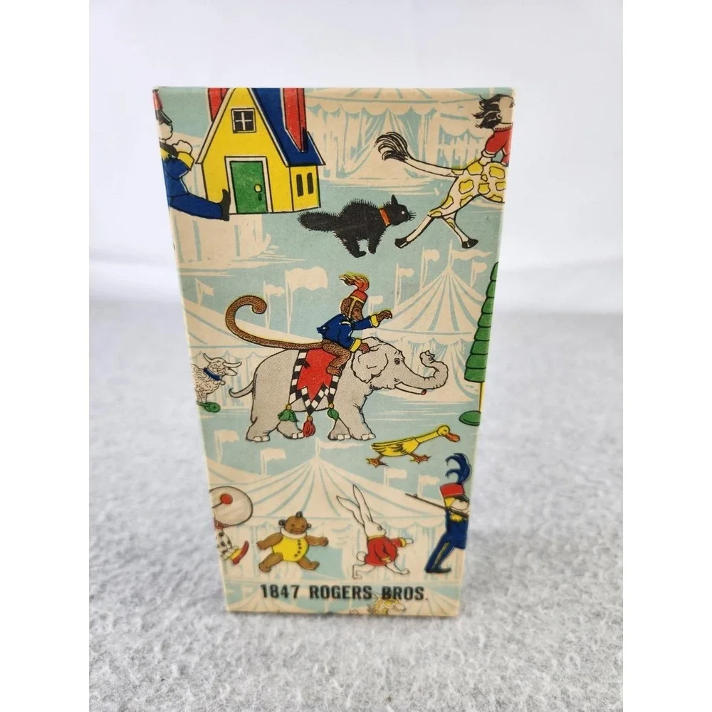 Vintage 1847 Rogers Bros. silverware EMPTY box Circus Paper Baby Utensil Set